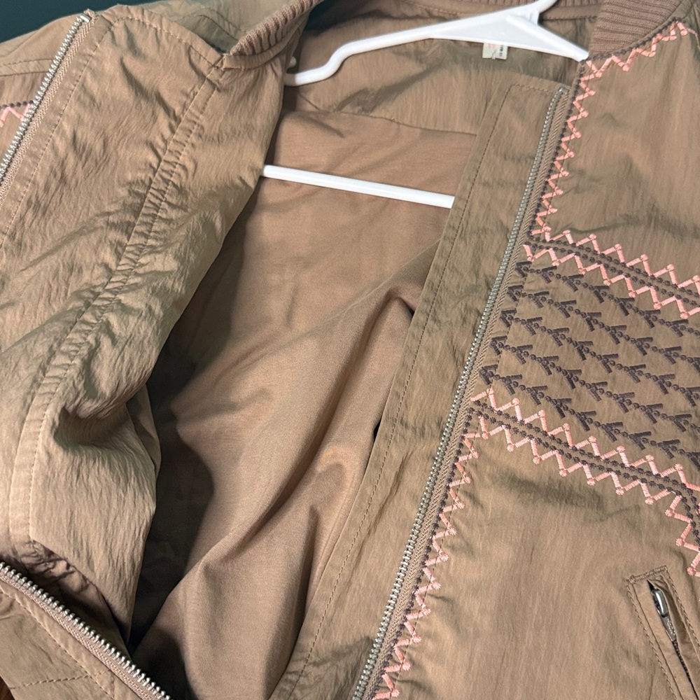 FP Movement by Free People Rust Brown Bomber Jacket with Pink Contrast Stitching - Picture 3 of 11